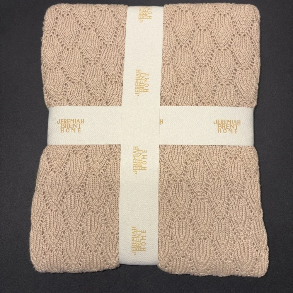 Sand Jeremiah Brent Home 100% Cotton Knitted Pointelle Scallop 50in x 60in 20747